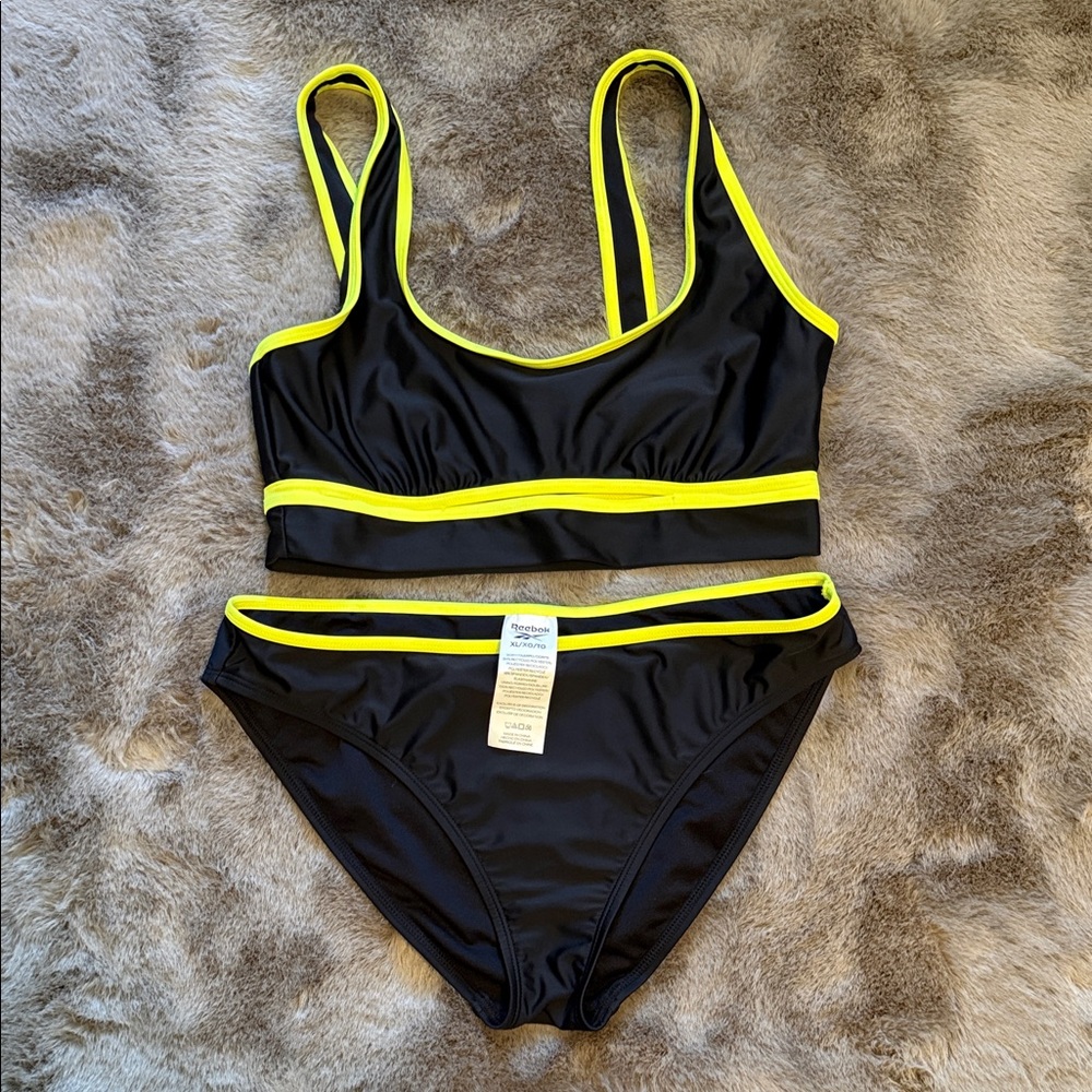 Reebok Black and Neon Yellow Bikini